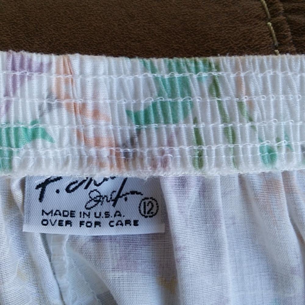 Vtg. F. Shay Pleated Floral Dainty A-Line Skirt 12 White Green View 2